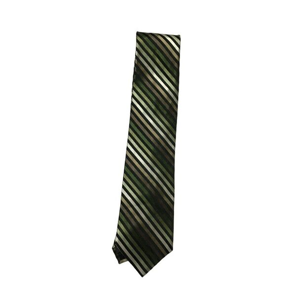 5/$10 Kenneth Cole 58 inch Green, Brown Stripes 100% Silk Men's Tie NWOT - Picture 2 of 5